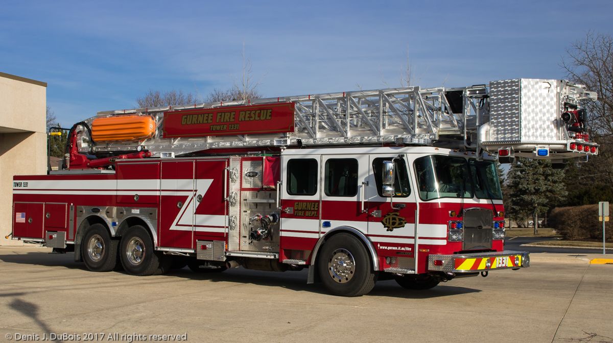 Fire truck graphics and lettering in black and metallic gold for Gurnee IL Fire Department