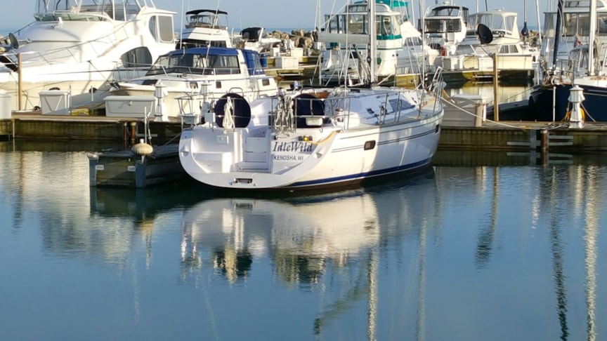 Boat name on stern at Southport Marina, Kenosha WI