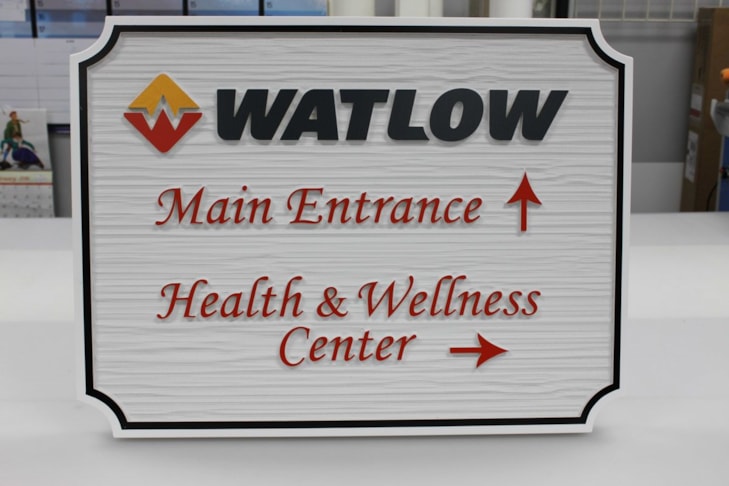 HDU plastic sign routed with blasted lines to simulate wood grain