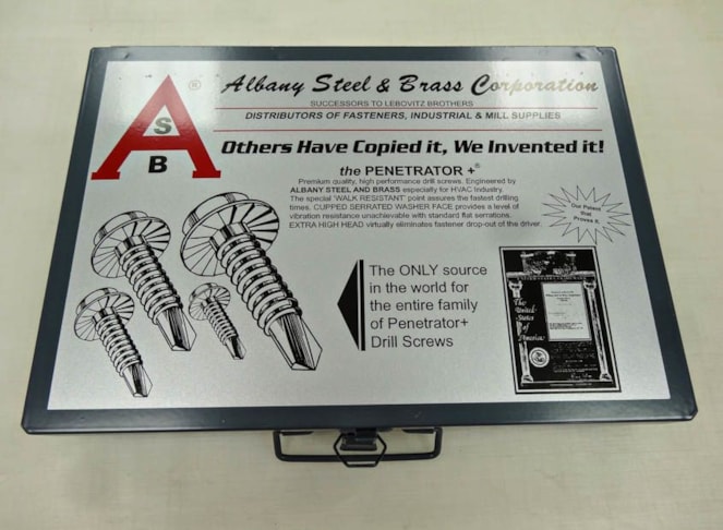 Custom decal for screw kit box lid. Printed on brushed aluminum self adhesive vinyl.