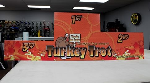 Podium for medals and awards at end of running race event