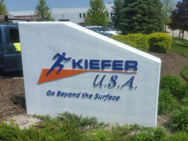 Concrete monument sign with aluminum dimensional letters for Kiefer Flooring  Lake Villa, I