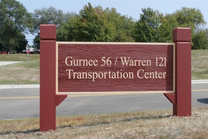 Sand blasted redwood sign for Gurnee Warren Schools, Gurnee IL