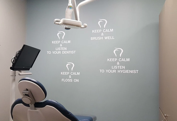 Fun wall graphics for Dr. Averys dentist office Keep calm and . . . 