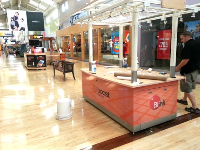 Also, called a retail mobile unit (RMU) or simply a cart.