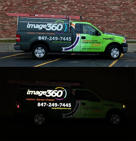 Truck wrap with printed and cut reflective graphics