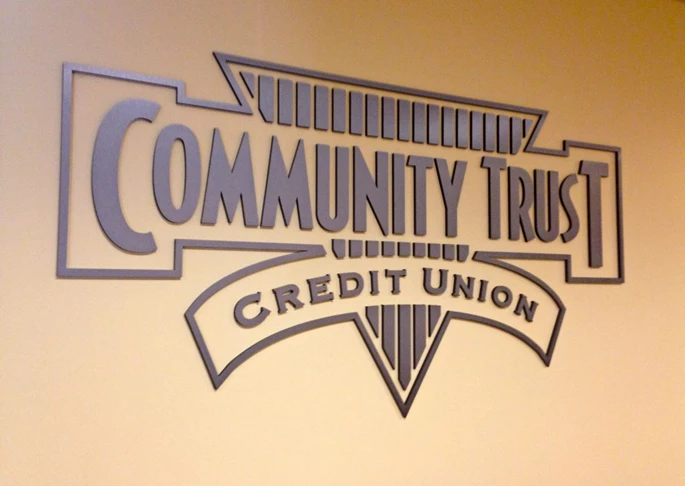 Metallic faced acrylic logo for wall of credit union conference room in Gurnee IL