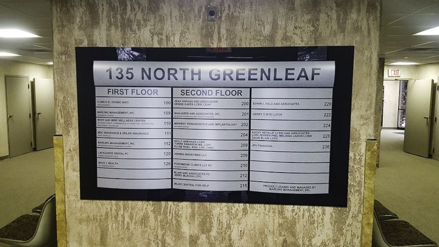 Office building tenant directory in Gurnee, IL