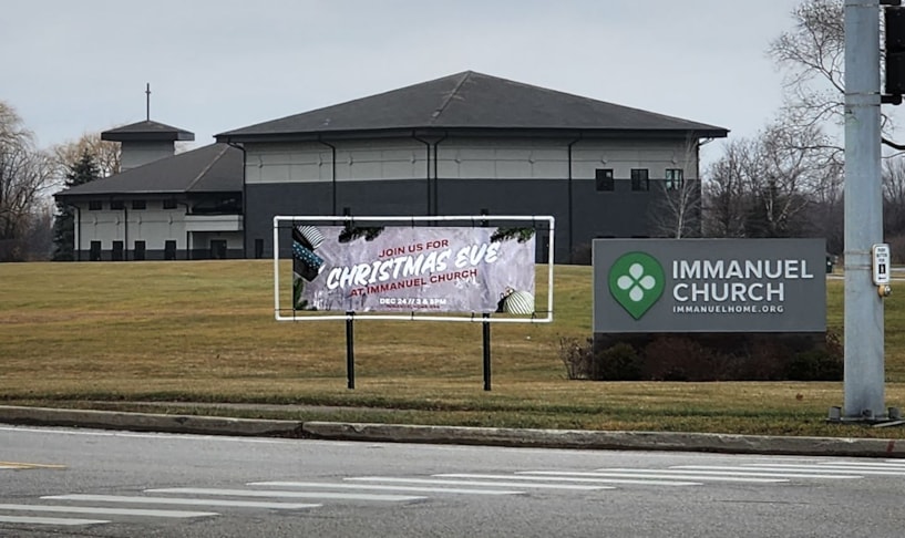 Banner and outdoor frame for church