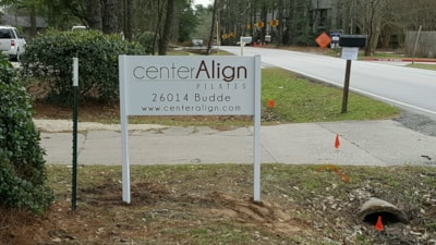 Spring and The Woodlands Business Entry Aluminum Post and Panel Signage