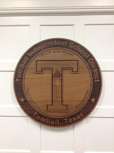 Engraved Wood Crest for Tomball School Logo 