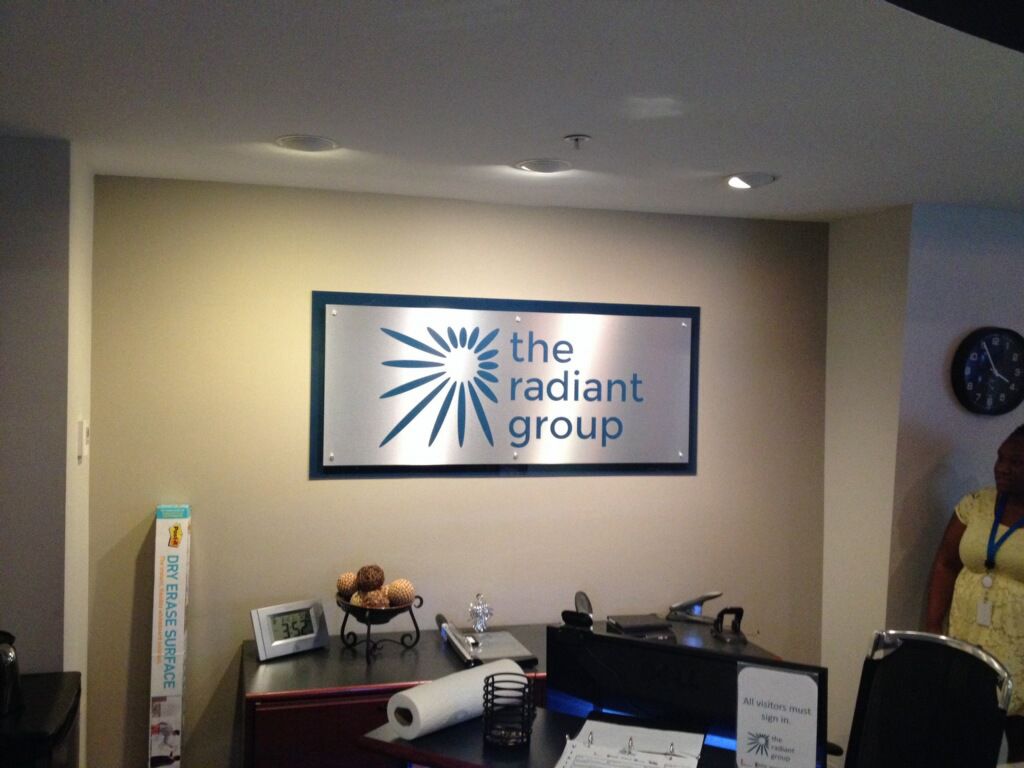 Back Painted Acrylic Backer, Printed Logo on Brushed Silver