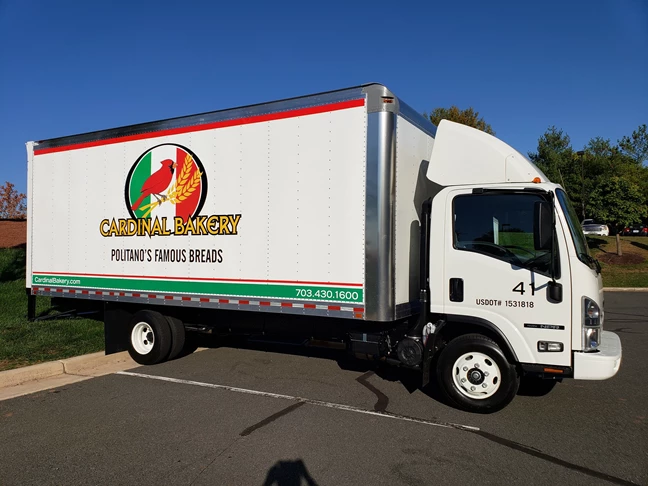 This truck is number 41 for Cardinal Bakery! They needed some their logo installed with some vinyl lettering.