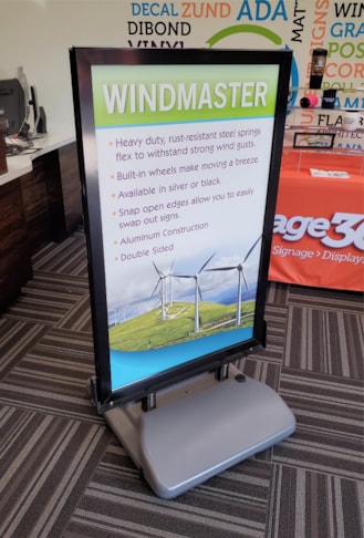 Here is an example of our Windmaster sign. A great option for sturdy signage that allows for interchangeable inserts.