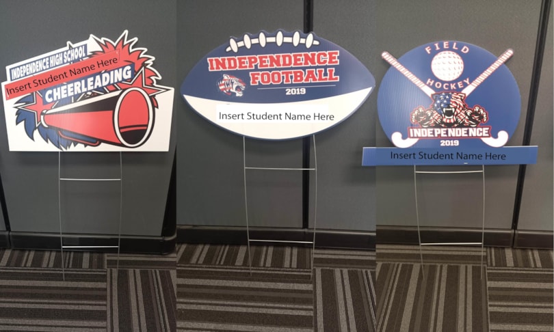 Independence H.S got some custom routed yard signage for their sports. Students names and team numbers can be added!