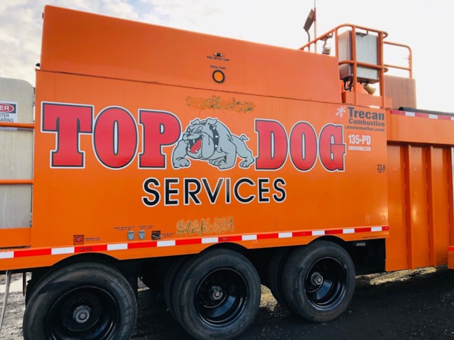 Top Dog logo on a new machine. Our material is built strong to last outdoors and stay vibrant!