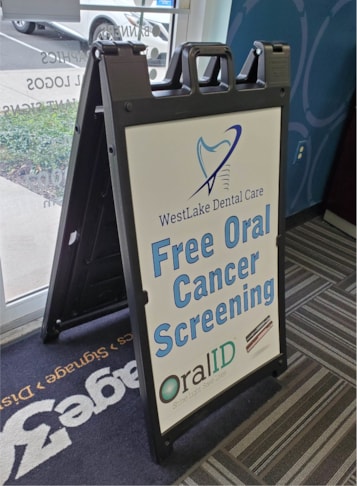 This A-Frame sign was needed for our friends at Westlake Dental Care. It can be weighted down with sand, and easily allows for inserts to be switched.