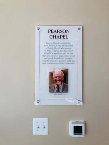 A custom wall display for Arcola Church. This is back printed acrylic with standoffs that give it a dimensional look off the wall surface.