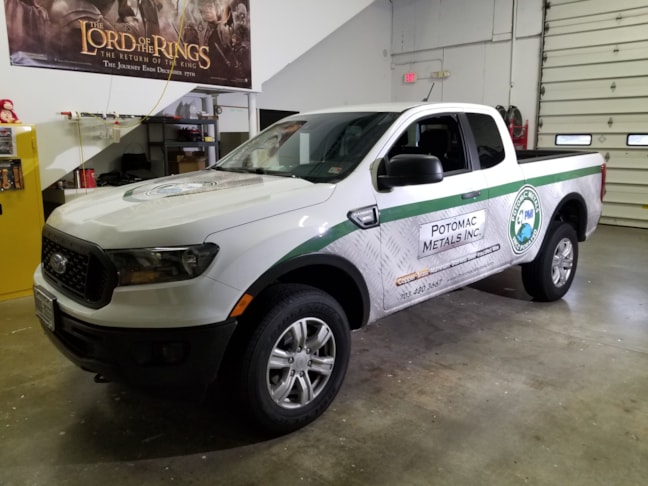 This side view shows the partial vehicle wrap our friends at Potomac Metals got on some of their new trucks!