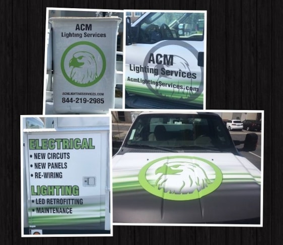 Vehicle Logo graphics and lettering for ACM Lighting Corona, CA