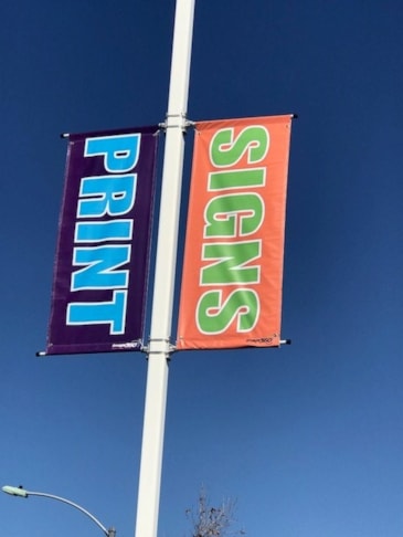 Colorful Light Pole Banner at Allegra, Image 360, Corona, CA
