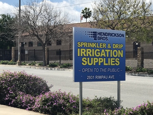 Post and Panel Street Sign for Hendrickson Bros in Corona, CA.