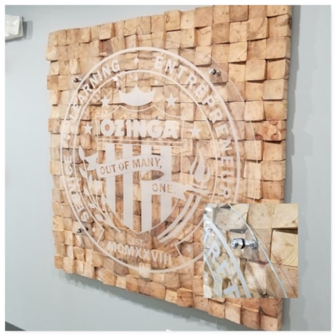 Custom Wood Block and Glass Lobby Sign