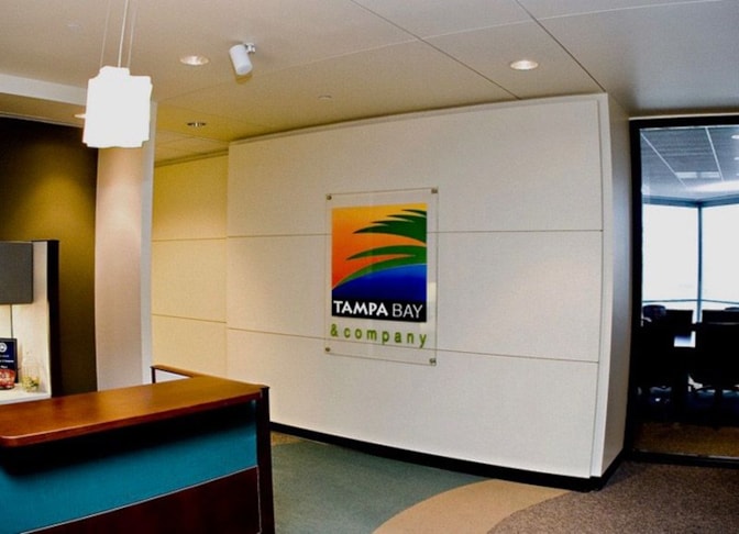 Tampa Bay & Company - Custom Indoor Hand Painted Acrylic Sign with Dimensional Letters and Stand-offs.