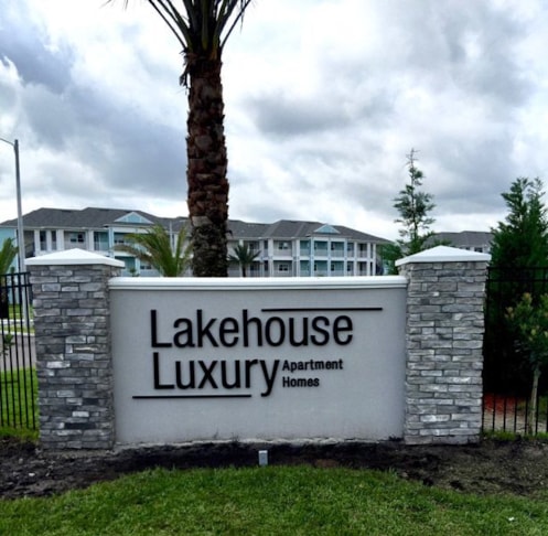 Custom Monument Sign with Dimensional Letters Applied to Masonry Sign in Lakeland, FL